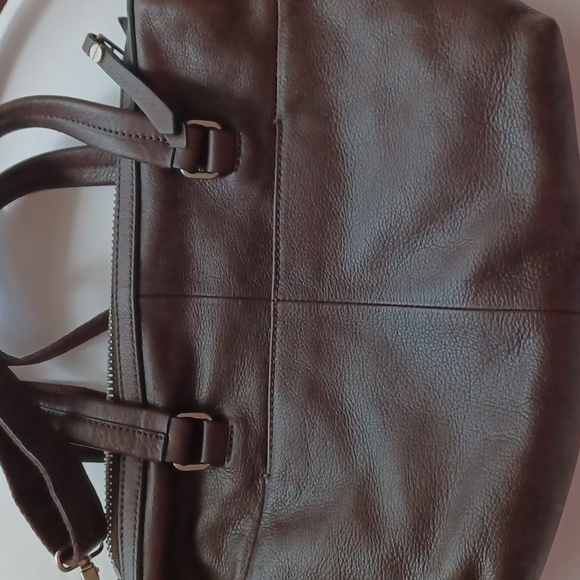 Fossil crossbody or handles bag leather brown zip top and side back pocket - Picture 5 of 12